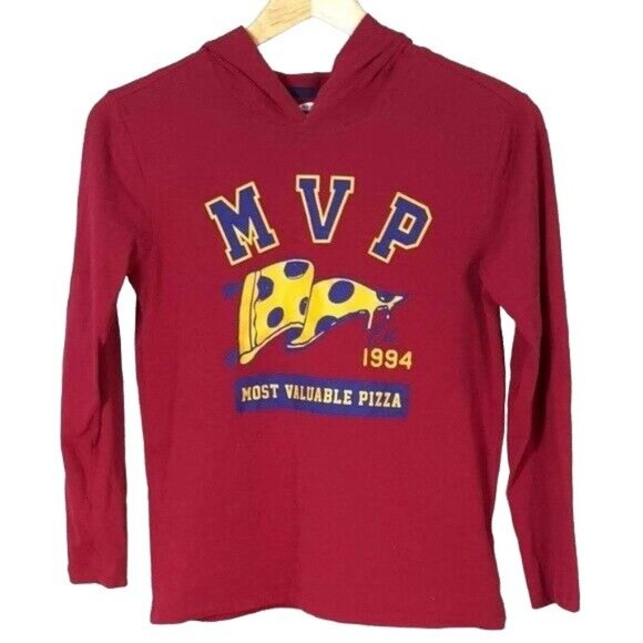 2/$15 Old Navy Hoodie Graphic Shirt Red Large MVP Most Valuable Pizza Long Sleev - Picture 1 of 6